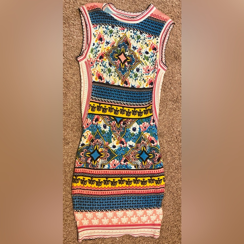 Venus Sleeveless Sweater Dress XS Floral Bodycon Can fit a small lots of stretch - Picture 1 of 10